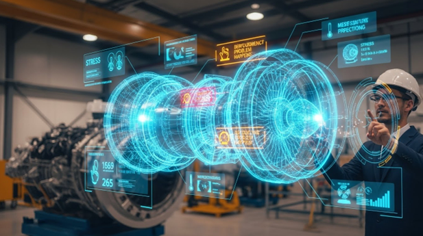 Man viewing engine crank-shaft in VR